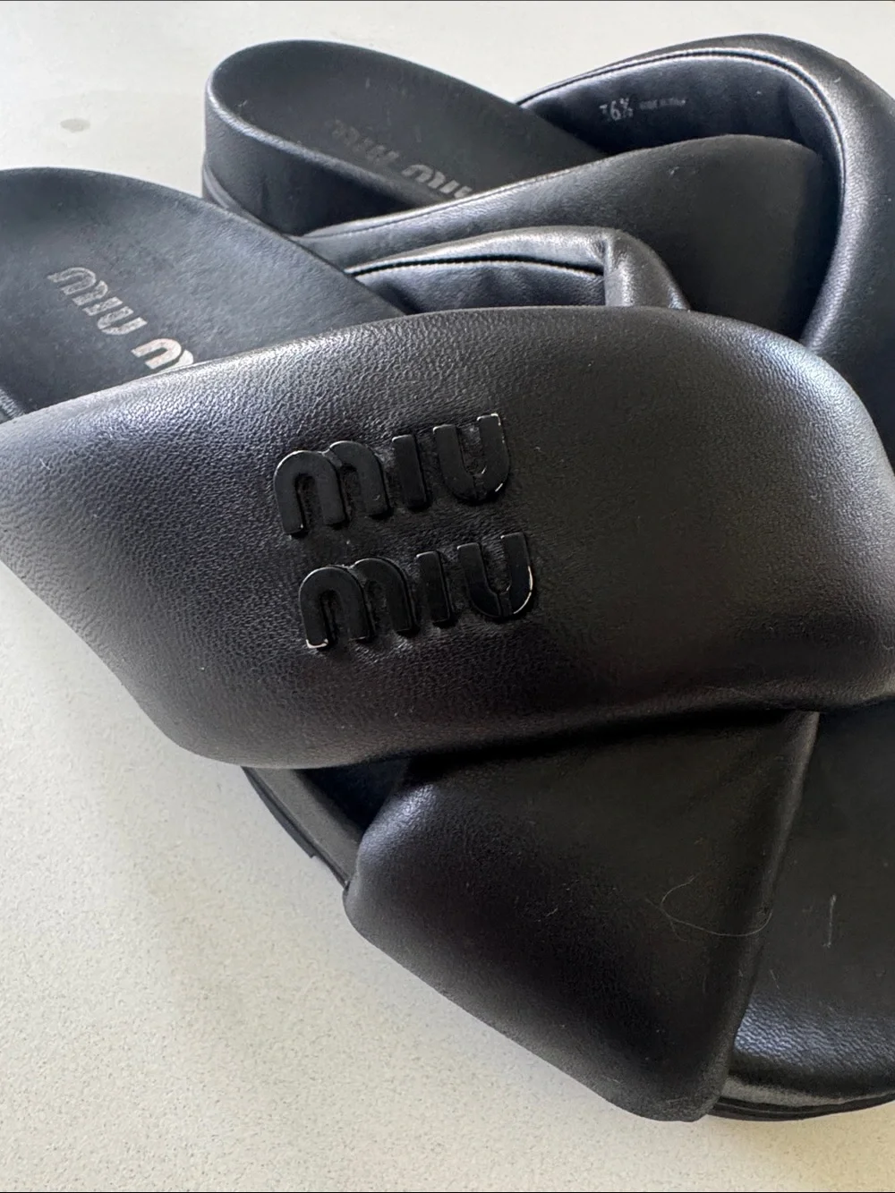 Miu Miu Black Padded Crisscross Slide Sandals